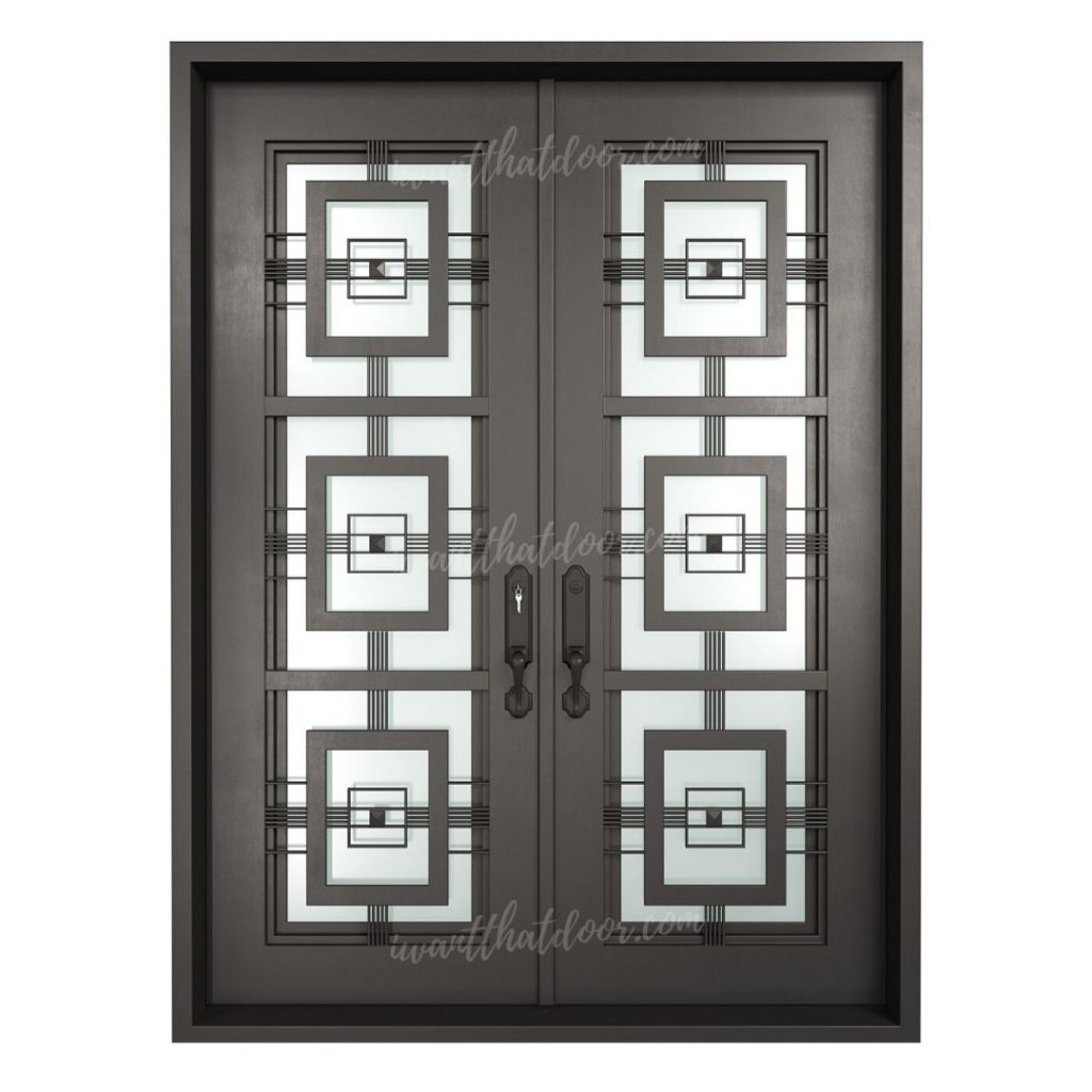 Art Deco Square Top Double Entry Iron Doors | Universal Iron Doors