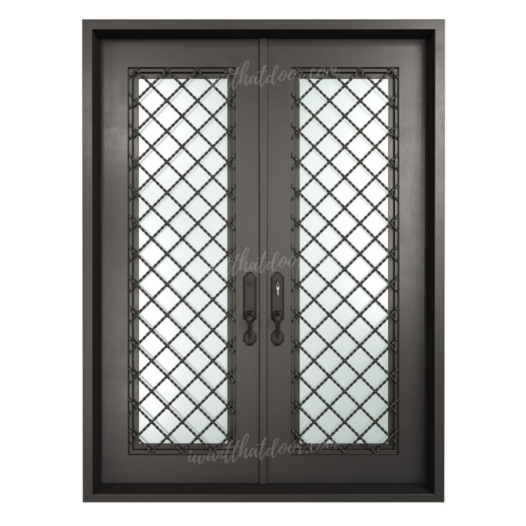 Small Diamonds Double Entry Iron Door Design with Square Top