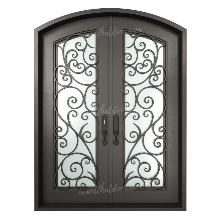 Tuscany Eyebrow Top Scroll Double Entry Iron Doors | Universal Iron Door