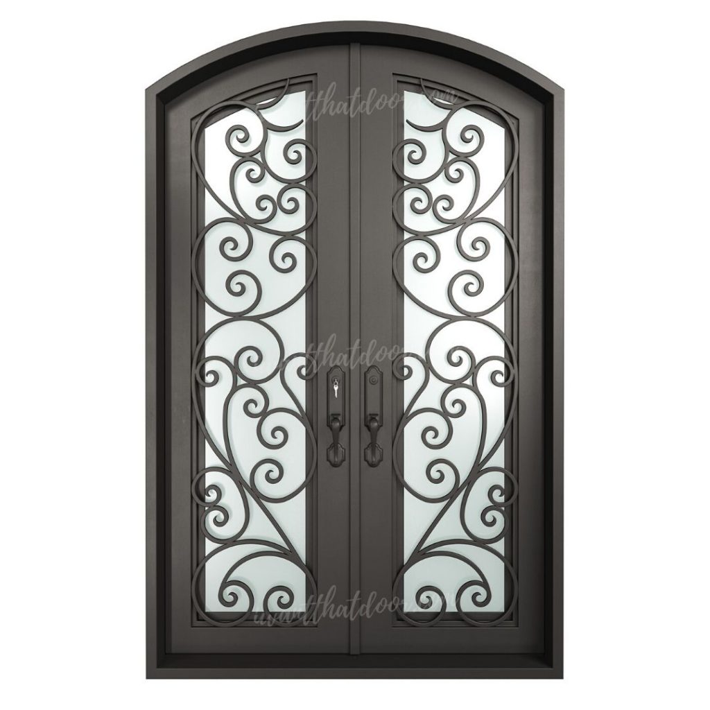 Tuscany Eyebrow Top Scroll Double Entry Iron Doors 