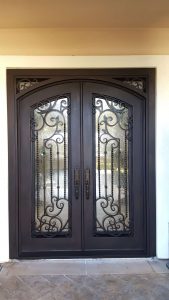 Tampa Square and Eyebrow Top Bronze Double Iron Doors