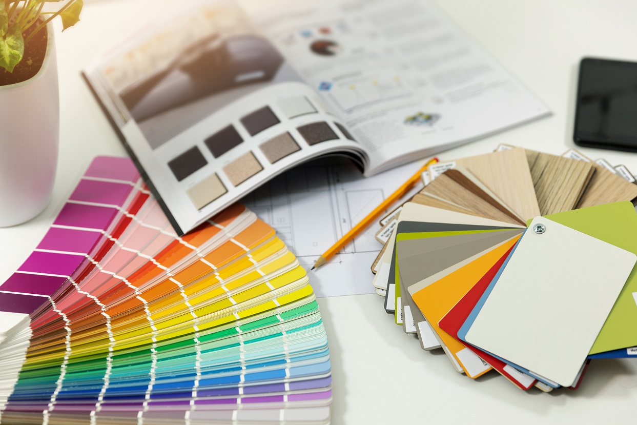 interior paint color and furniture material samples